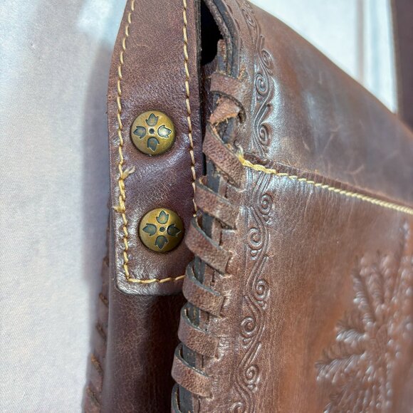 Patricia Nash Embossed Leather Cross Body Bag Tooled Forli Flap Vintage Brown - Picture 7 of 15